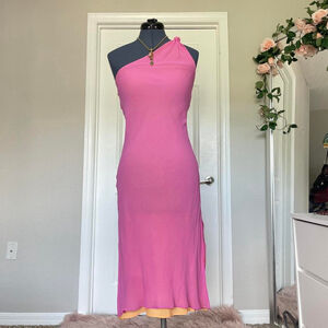 vintage silk dress 
Vintage pink silk midi maxi dress orange pink sunset